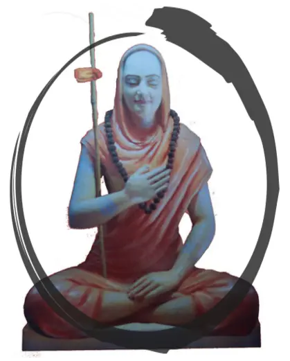 Estatua de Sri Gaudapada, maestro de Govinda Bhagavatpada y paramagurú de Adi Shankara, sentado en meditación. Filosofía Advaita Vedanta.